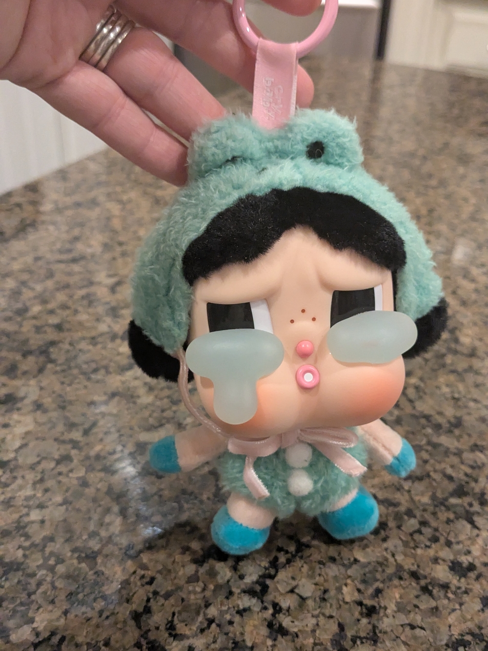 "What A Frog" plush pendant from the POP MART Crybaby Crying Again Series